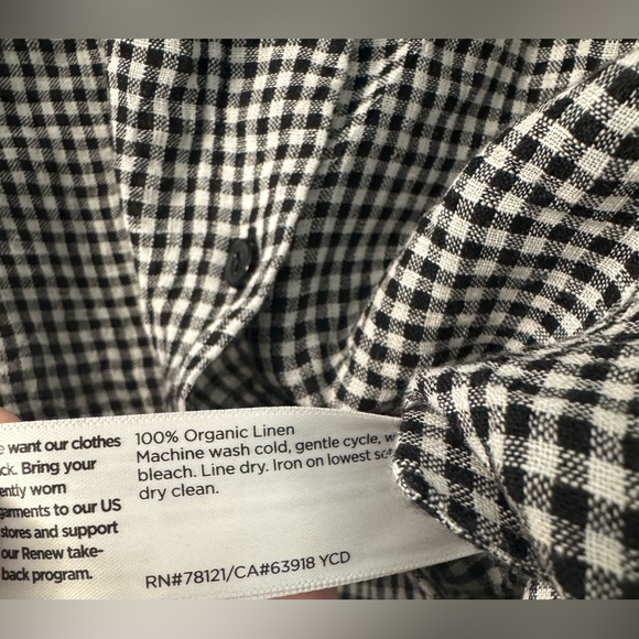 Eileen Fisher Puckered Organic Linen Gingham Mandarin Collar Short Sleeve Top - Picture 8 of 13